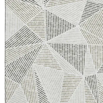 10' X 14' Taupe And Silver Geometric Washable Area Rug With UV Protection
