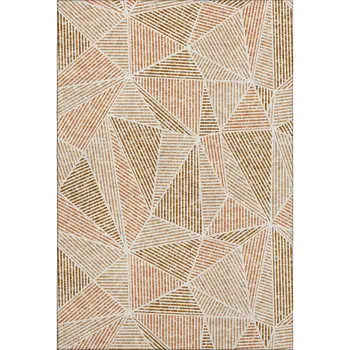 3' X 5' Terra Cotta And Beige Geometric Washable Area Rug With UV Protection