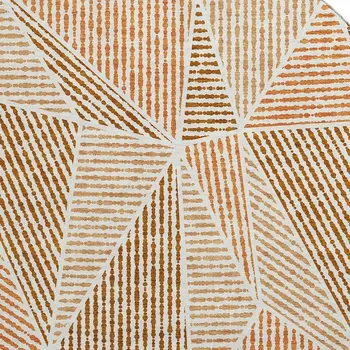 8' Terra Cotta And Beige Geometric Washable Round Rug With UV Protection