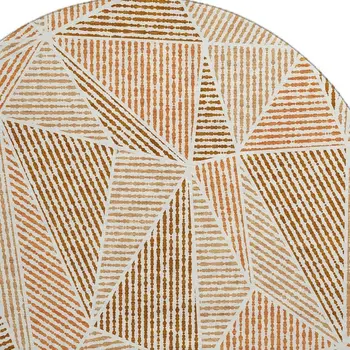 8' Terra Cotta And Beige Geometric Washable Round Rug With UV Protection