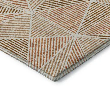 8' X 10' Terra Cotta And Beige Geometric Washable Area Rug With UV Protection