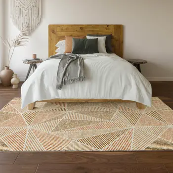 8' X 10' Terra Cotta And Beige Geometric Washable Area Rug With UV Protection