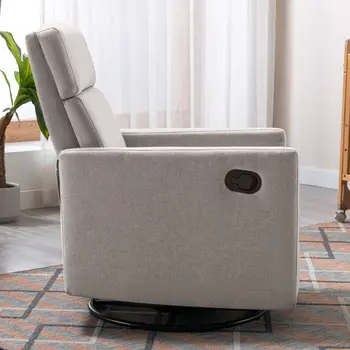 26" Tan Tufted Linen Swivel Manual Recliner
