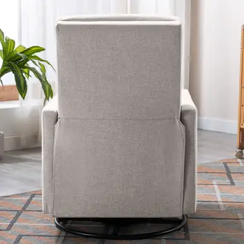 26" Tan Tufted Linen Swivel Manual Recliner