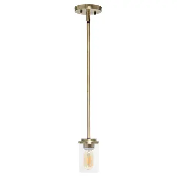 Antiqued Brass Cylinder Iron Ceiling Light With Clear Shades