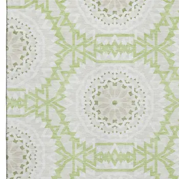 3' X 5' Artichoke Green And Ivory Geometric Washable Area Rug With UV Protection