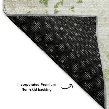 5' X 8' Artichoke Green And Ivory Geometric Washable Area Rug With UV Protection