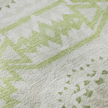 5' X 8' Artichoke Green And Ivory Geometric Washable Area Rug With UV Protection