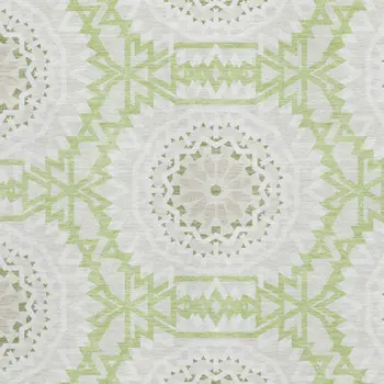 5' X 8' Artichoke Green And Ivory Geometric Washable Area Rug With UV Protection