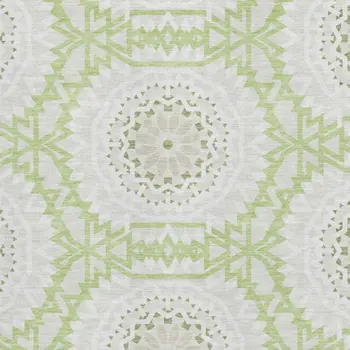 8' X 10' Artichoke Green And Ivory Geometric Washable Area Rug With UV Protection