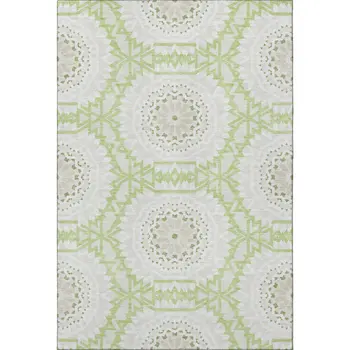 8' X 10' Artichoke Green And Ivory Geometric Washable Area Rug With UV Protection