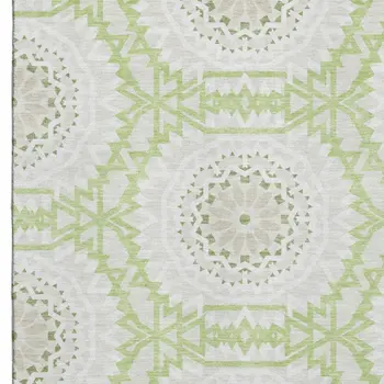 9' X 12' Artichoke Green And Ivory Geometric Washable Area Rug With UV Protection