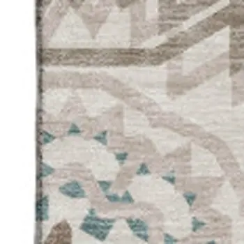 8' X 10' Beige Teal And Brown Geometric Washable Area Rug With UV Protection