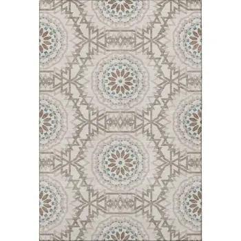 8' X 10' Beige Teal And Brown Geometric Washable Area Rug With UV Protection