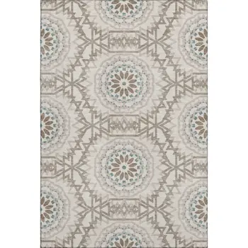 10' X 14' Beige Teal And Brown Geometric Washable Area Rug With UV Protection