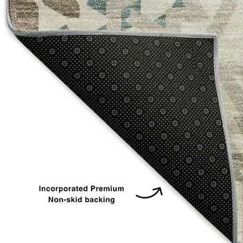 10' X 14' Beige Teal And Brown Geometric Washable Area Rug With UV Protection