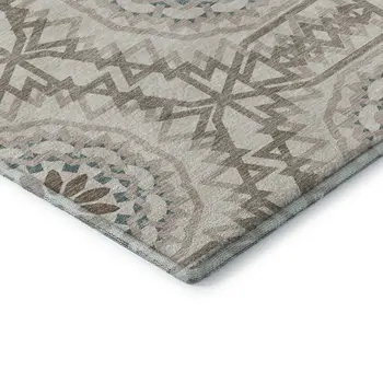 10' X 14' Beige Teal And Brown Geometric Washable Area Rug With UV Protection