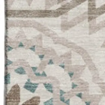 10' X 14' Beige Teal And Brown Geometric Washable Area Rug With UV Protection