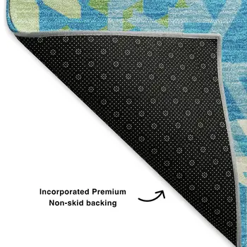 10' X 14' Blue Ivory And Olive Green Geometric Washable Area Rug With UV Protection