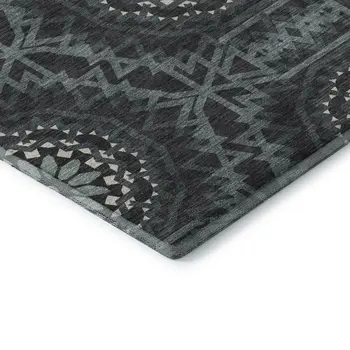 3' X 5' Charcoal And Ivory Geometric Washable Area Rug With UV Protection