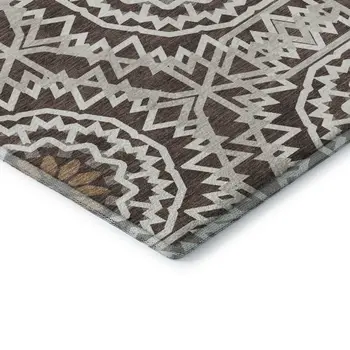 3' X 5' Chocolate And Ivory Geometric Washable Area Rug With UV Protection