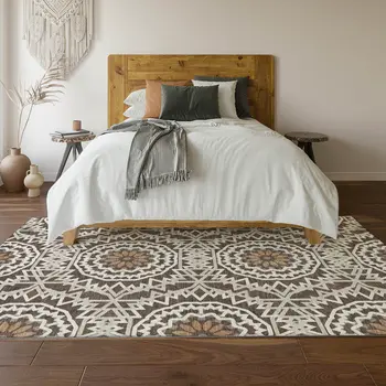 3' X 5' Chocolate And Ivory Geometric Washable Area Rug With UV Protection