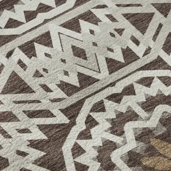 5' X 8' Chocolate And Ivory Geometric Washable Area Rug With UV Protection