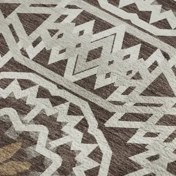 8' X 10' Chocolate And Ivory Geometric Washable Area Rug With UV Protection