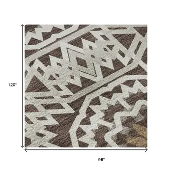 8' X 10' Chocolate And Ivory Geometric Washable Area Rug With UV Protection