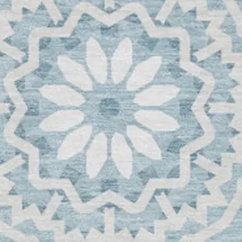 8' X 10' Denim Blue And Ivory Geometric Washable Area Rug With UV Protection