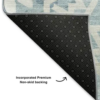 9' X 12' Denim Blue And Ivory Geometric Washable Area Rug With UV Protection