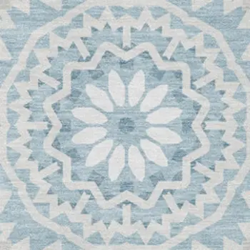 9' X 12' Denim Blue And Ivory Geometric Washable Area Rug With UV Protection