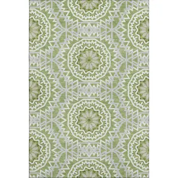 3' X 5' Green And Ivory Geometric Washable Area Rug With UV Protection