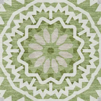 5' X 8' Green And Ivory Geometric Washable Area Rug With UV Protection