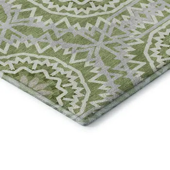 8' X 10' Green And Ivory Geometric Washable Area Rug With UV Protection