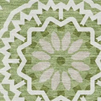 10' X 14' Green And Ivory Geometric Washable Area Rug With UV Protection