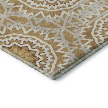 3' X 5' Gold And Ivory Geometric Washable Area Rug With UV Protection