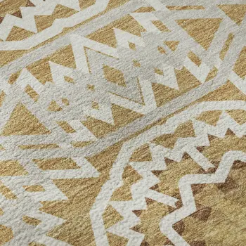 5' X 8' Gold And Ivory Geometric Washable Area Rug With UV Protection