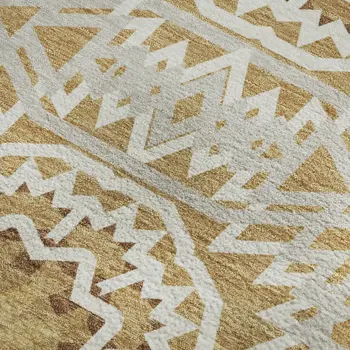 9' X 12' Gold And Ivory Geometric Washable Area Rug With UV Protection