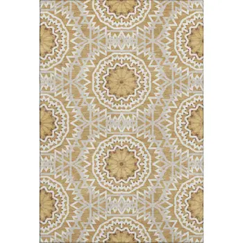 10' X 14' Gold And Ivory Geometric Washable Area Rug With UV Protection