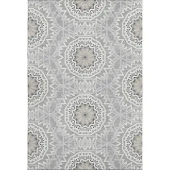 3' X 5' Gray And Ivory Geometric Washable Area Rug With UV Protection