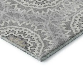3' X 5' Gray And Ivory Geometric Washable Area Rug With UV Protection