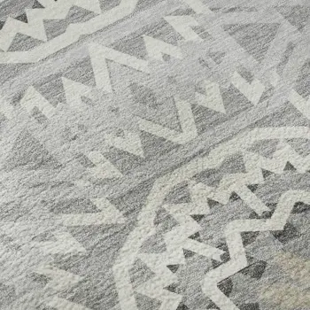 3' X 5' Gray And Ivory Geometric Washable Area Rug With UV Protection