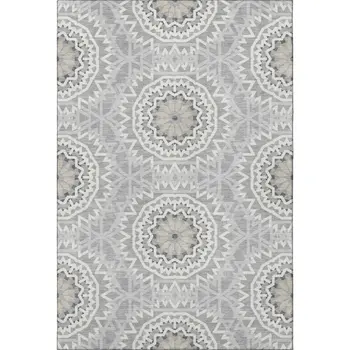 3' X 5' Gray And Ivory Geometric Washable Area Rug With UV Protection