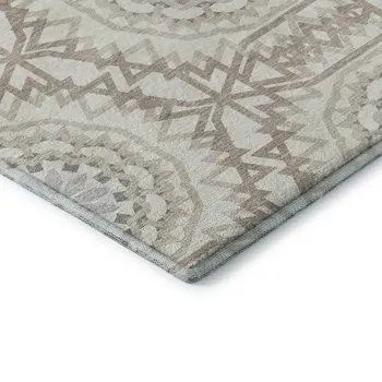 3' X 5' Ivory And Gray Geometric Washable Area Rug With UV Protection