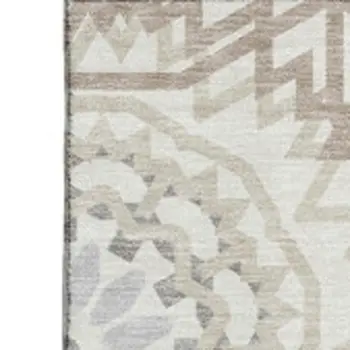 5' X 8' Ivory And Gray Geometric Washable Area Rug With UV Protection