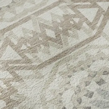 8' Ivory And Gray Geometric Washable Round Rug With UV Protection