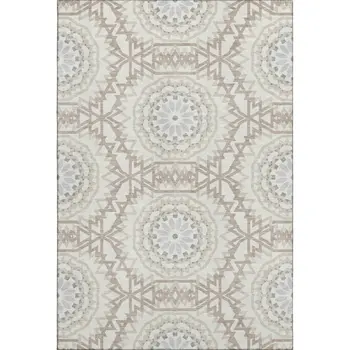 9' X 12' Ivory And Gray Geometric Washable Area Rug With UV Protection