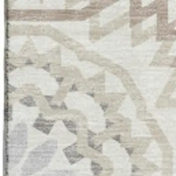 9' X 12' Ivory And Gray Geometric Washable Area Rug With UV Protection