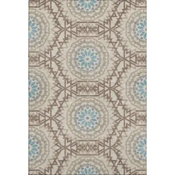 3' X 5' Khaki And Teal Geometric Washable Area Rug With UV Protection